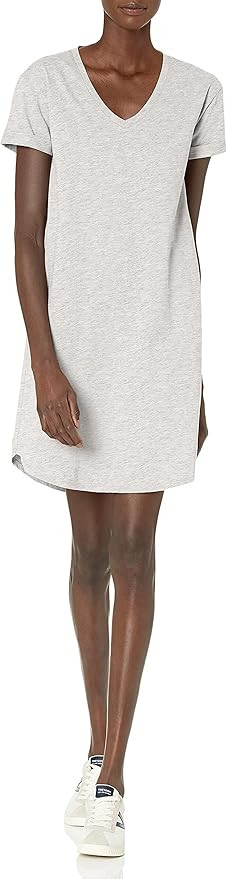 Daily Ritual Women's Lived-in Cotton Relaxed-Fit Roll-Sleeve V-Neck T-Shirt Dress | Amazon (US)