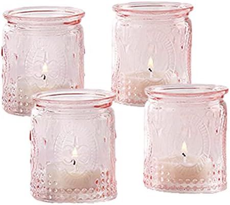 Kate Aspen Vintage Glass Tea Light Holder (Set of 4), Pink | Amazon (US)