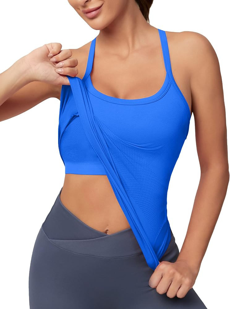 MathCat Workout Tank Tops for Women with Built in Bra, Sleeveless Gym Tops Seamless Racerback Ath... | Amazon (US)