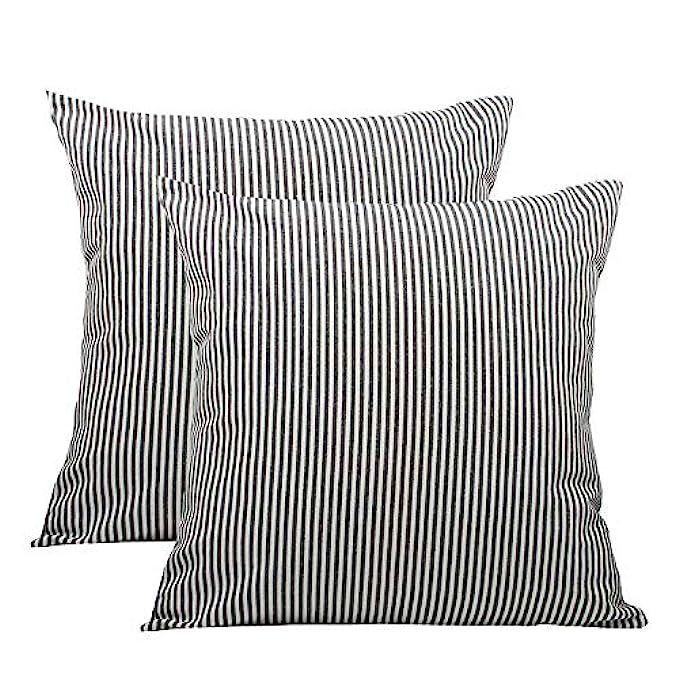 COMHO Pack of 2, Cotton Woven Striped Throw Pillow Covers Set, Decorative Cushion Covers, Square Far | Amazon (US)