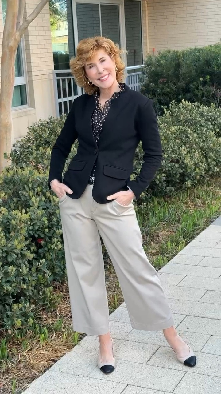 This knit blazer is one of those staples you'll reach for again and again... structured enough to elevate your look, but soft with just the right amount of stretch.
I paired it with a #gibsonlook feminine polka dot ruffle blouse with soft puff sleeves and a flattering V-neckline, tailored cropped wide-leg pants that create such a clean, elongating silhouette, and classic slingback heels with the perfect amount of height for all-day wear. 


#LTKootd #LTKWorkwear #LTKOver40