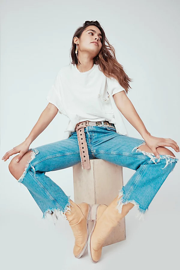 Maggie Mid-Rise Straight-Leg Jeans by We The Free at Free People, Light Stone, 24 | Free People (Global - UK&FR Excluded)