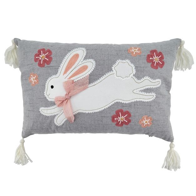Saro Lifestyle Bunny Pillow - Down Filled, 13"x20" Oblong, Grey | Target