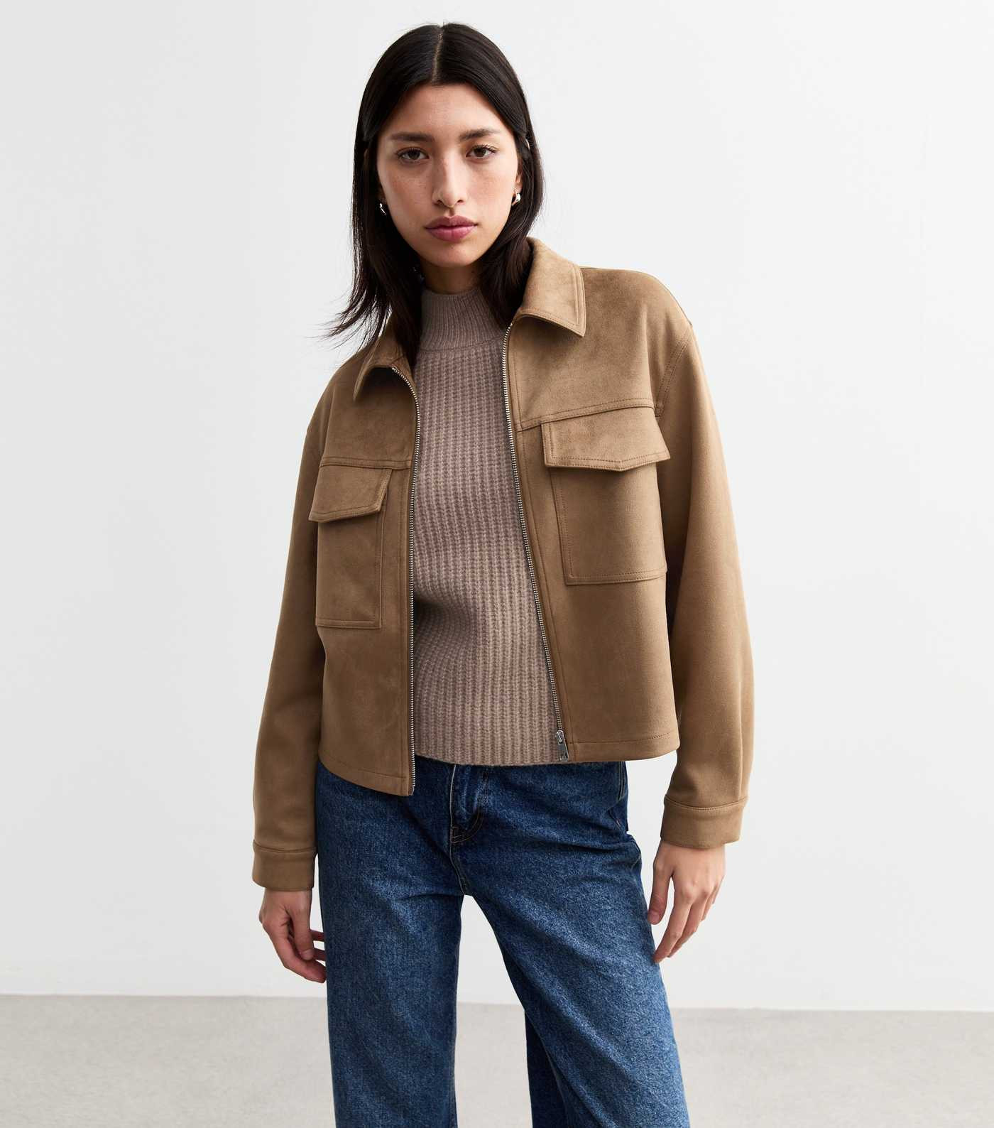 Tan Faux Suede Zip Up Jacket
						
						Add to Saved Items
						Remove from Saved Items | New Look (UK)