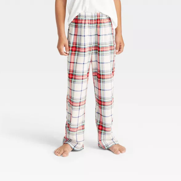 Kids' Holiday Plaid Fleece Matching Family Pajama Pants - Wondershop™ White 10 | Target