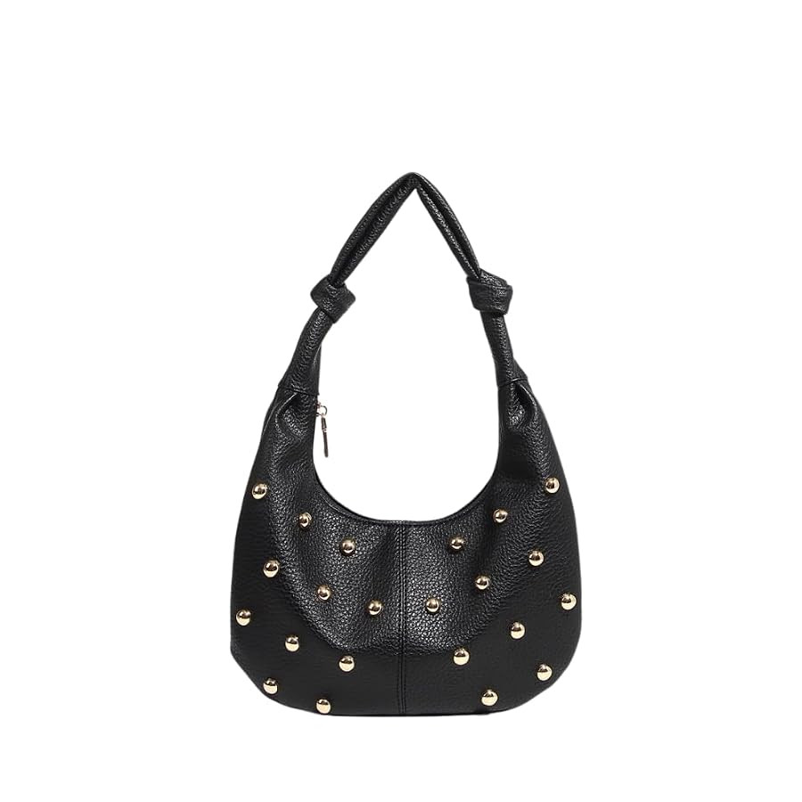 Studded Shoulder Purse for Women Gold Studs Pebble Grain Faux Leather Handbag Knot Handle Trendy ... | Amazon (US)