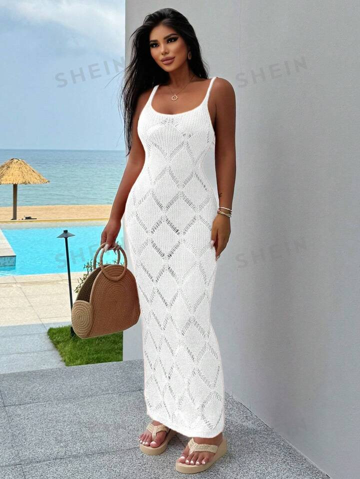 SHEIN SXY Solid Color Minimalist Style Vacation Matching Split Hem Cami Maxi Dress | SHEIN