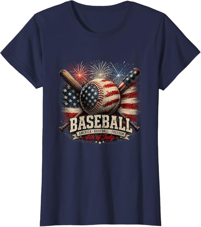 Patriotic Baseball USA Flag Graphic Design T-Shirt | Amazon (US)