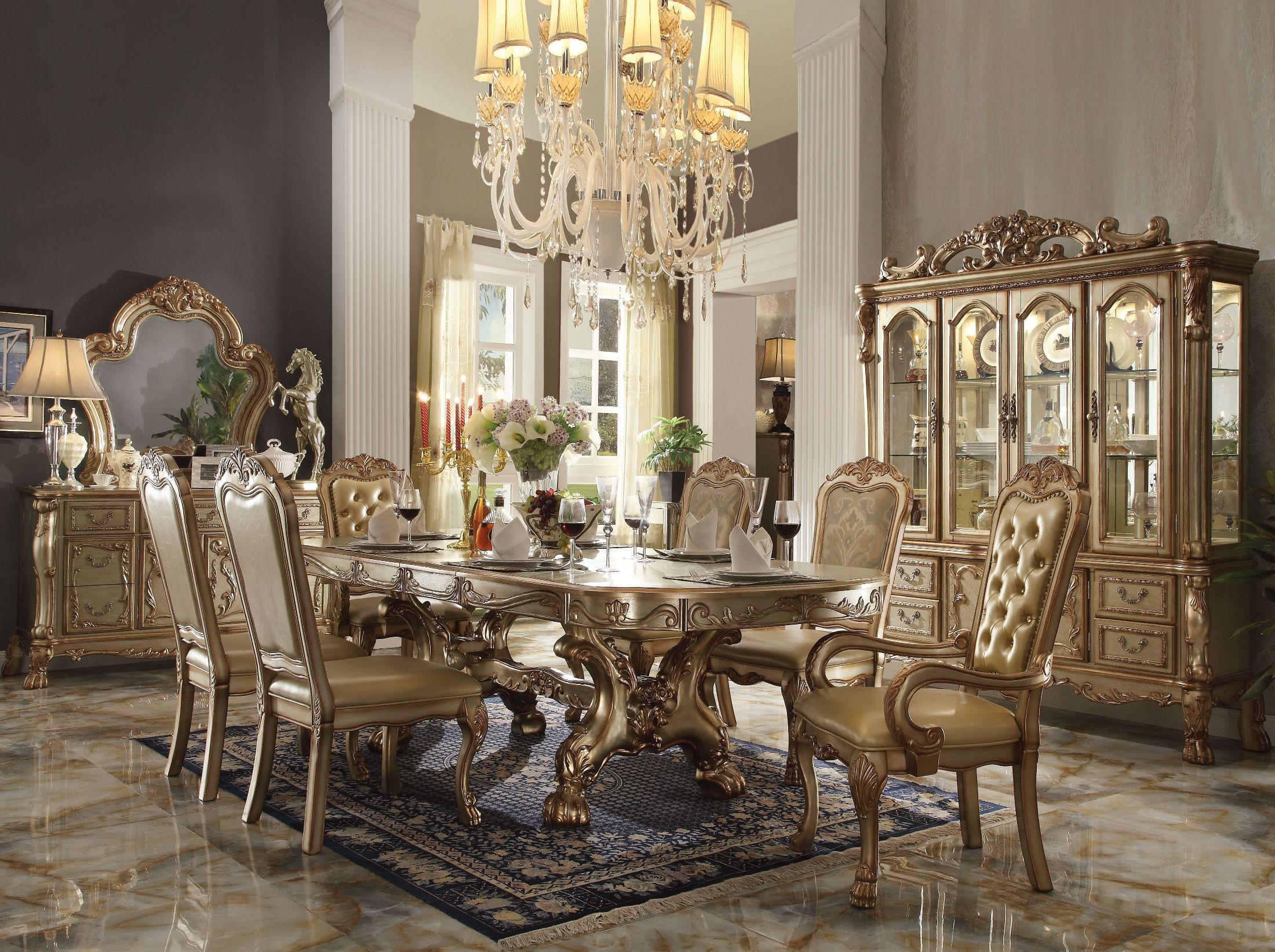 Dresden Gold Patina Double Pedestal Dining Room Set | 1stopbedrooms