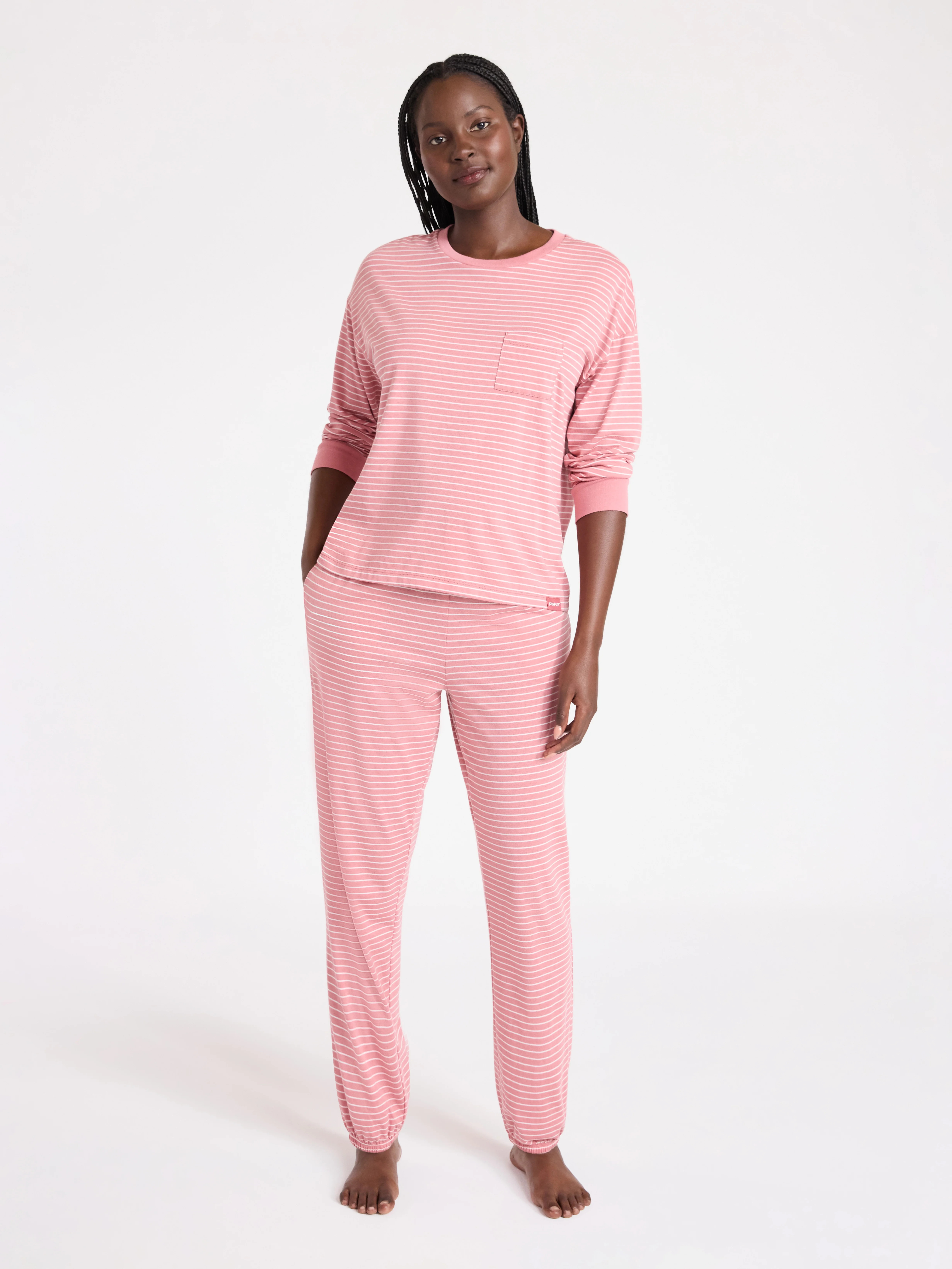 Joyspun Women's Cotton-Blend Long Sleeve Top and Joggers Pajama Set, 2-Piece, Sizes XS-3X | Walmart (US)