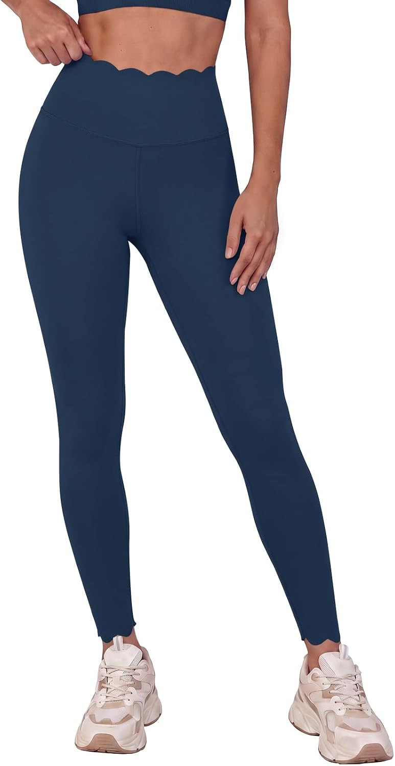Aoysky Womens High Waist Leggings Scalloped Workout Yoga Pants | Amazon (US)