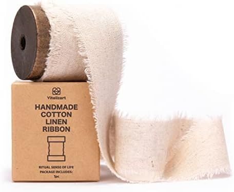 Amazon.com: Vitalizart Beige Cotton Linen Ribbon with Spool 1.5" x 5Yd Handmade Fringe Frayed Fab... | Amazon (US)