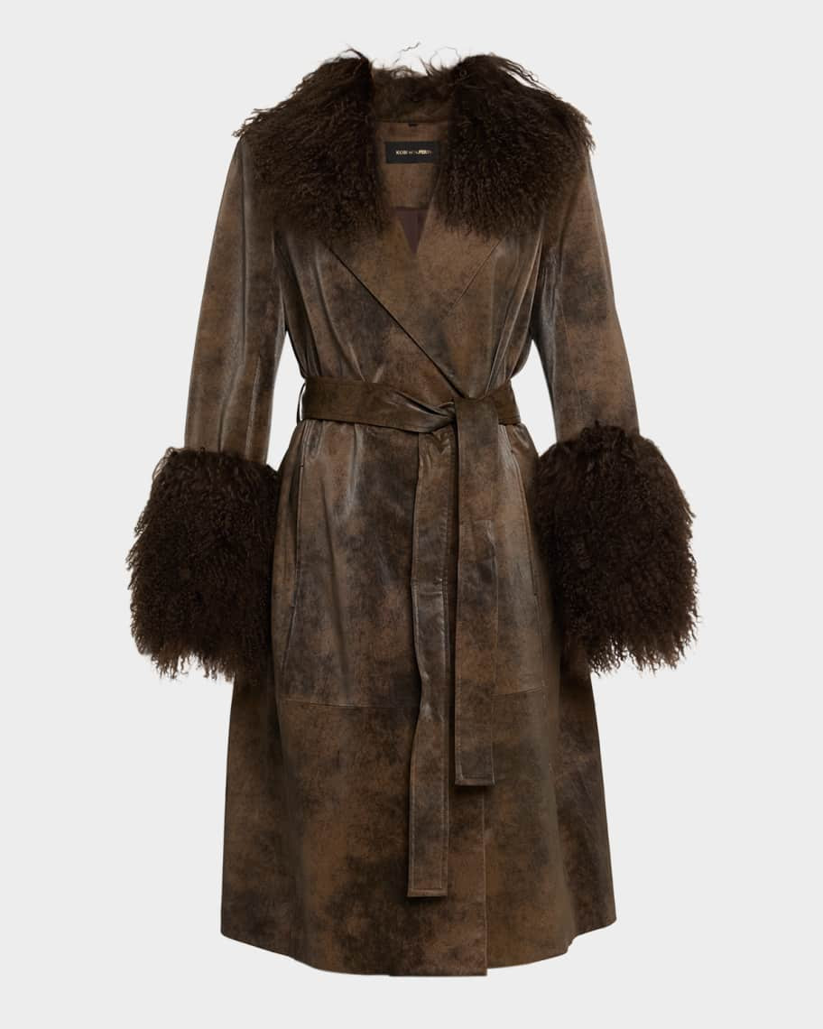 Viv Crinkled Shearling-Trim Coat | Neiman Marcus