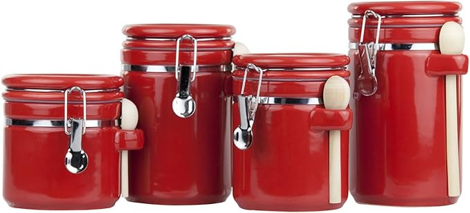 Home Basics 4 Piece Ceramic Spoon Airtight Set, Food Storage Container for Kitchen Counter, Sugar... | Amazon (US)