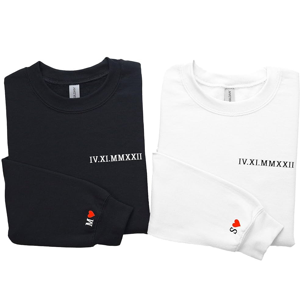 Matching Couple Sweatshirts with Initial Heart and Date Custom Roman Numeral Sweatshirt Personali... | Amazon (US)