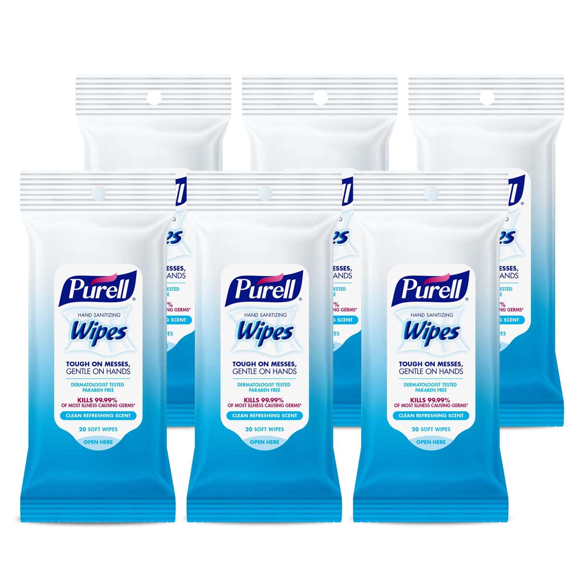 Purell Hand Sanitizing Wipes, Clean Refreshing Scent, 20 Count Travel Pack (Pack of 6) - 9124-09-EC | Amazon (US)