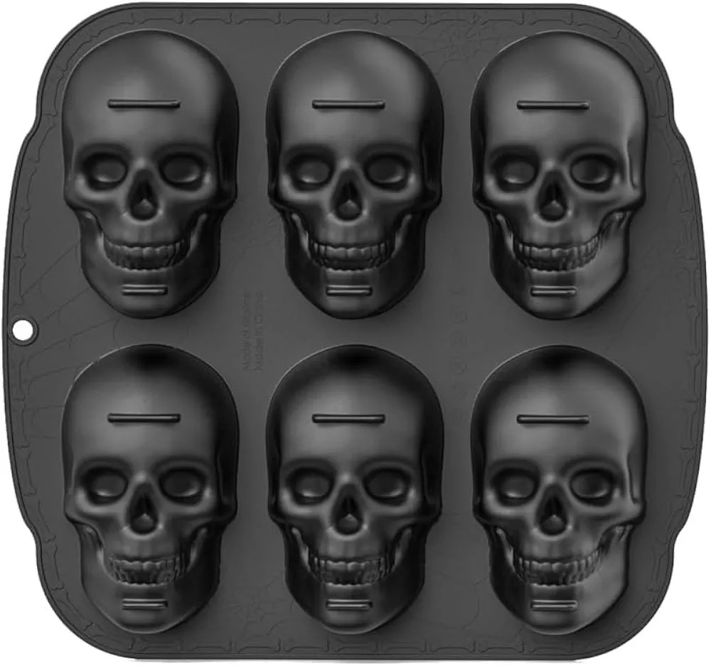 Skull Cake Pan, 6 Cavity Silicone Mold, Pirate Skull Molds For Baking, Halloween, Birthday Party | Amazon (US)