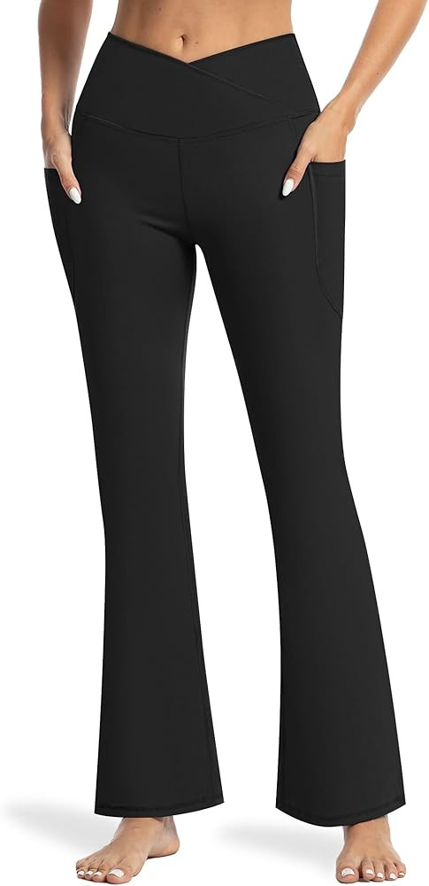 CITYOGA Women's Flare Yoga Pants with Pockets, V Crossover Flare Leggings, Workout Flared Legging... | Amazon (US)