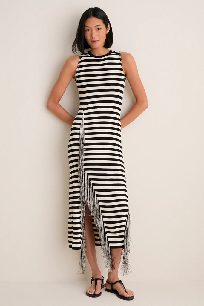 Black and White Stripe Sabine Fringe Knit Dress | Tuckernuck (US)