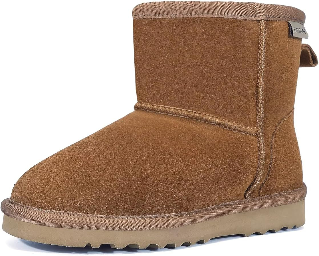 FANTURE Kids Snow Boots Genuine Cow Suede Leather, Boys Girls Winter Boots with Warm Fur Lining a... | Amazon (US)