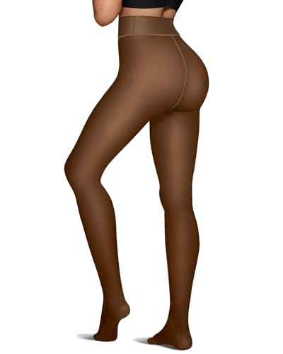 OEAK Womens Fleece Lined Tights Leggings Sheer Fake Translucent Tights Pantyhose Thermal High Waisted Footed Leggings Coffee 220g L/XL PLUS | Amazon (US)