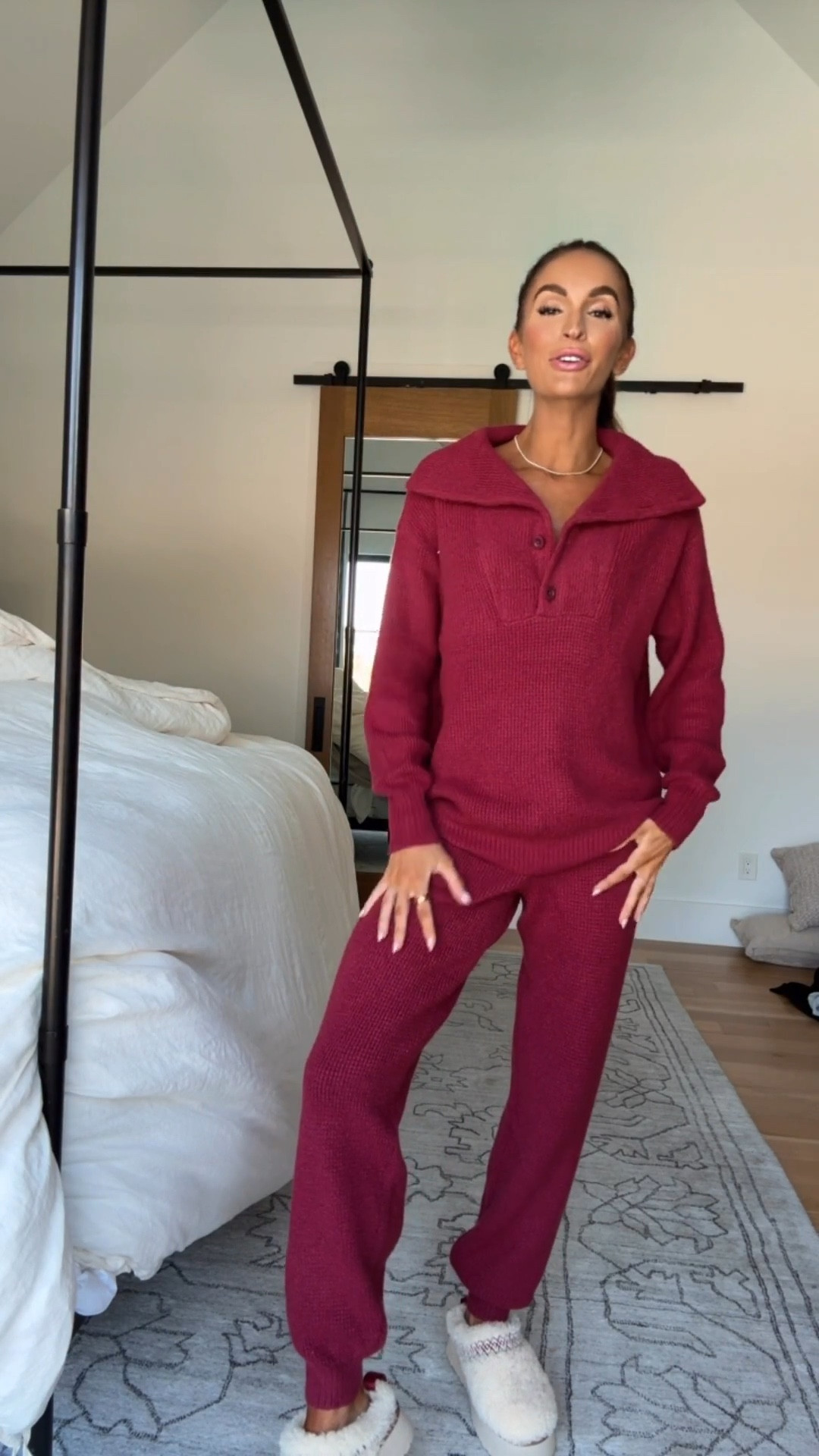 this berry colored waffle knit set 😍 25% off rn! 🎁 

#LTKFindsUnder50 #LTKSaleAlert