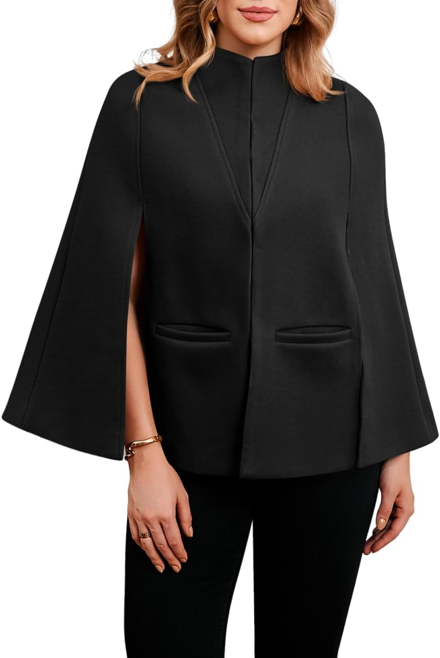 Cicy Bell Womens Cape Pea Coat Work Casual Split Long Sleeve Fall Jackets | Amazon (US)