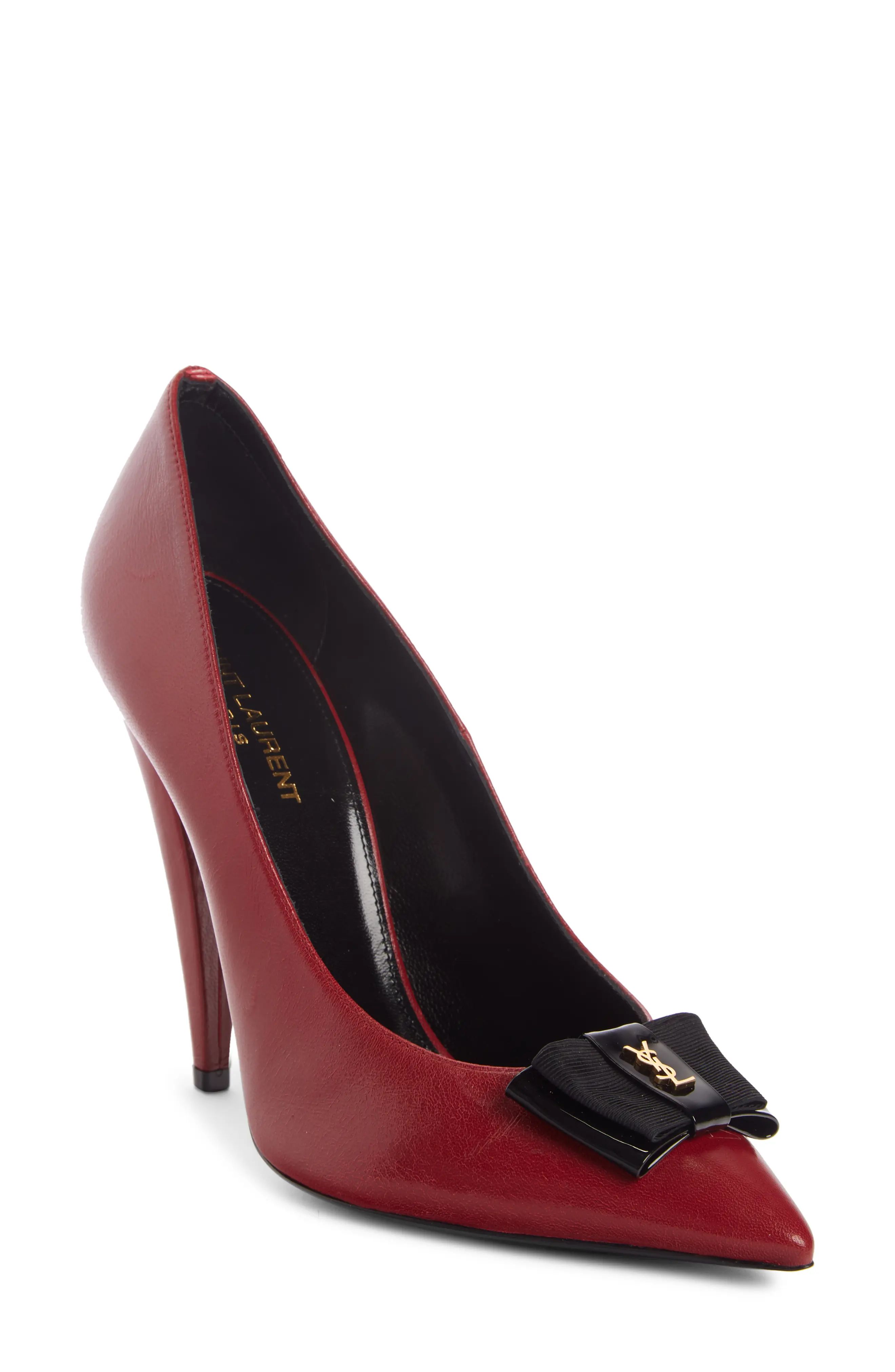 Women's Saint Laurent Anais Ysl Bow Pointed Toe Pump, Size 8US - Red | Nordstrom