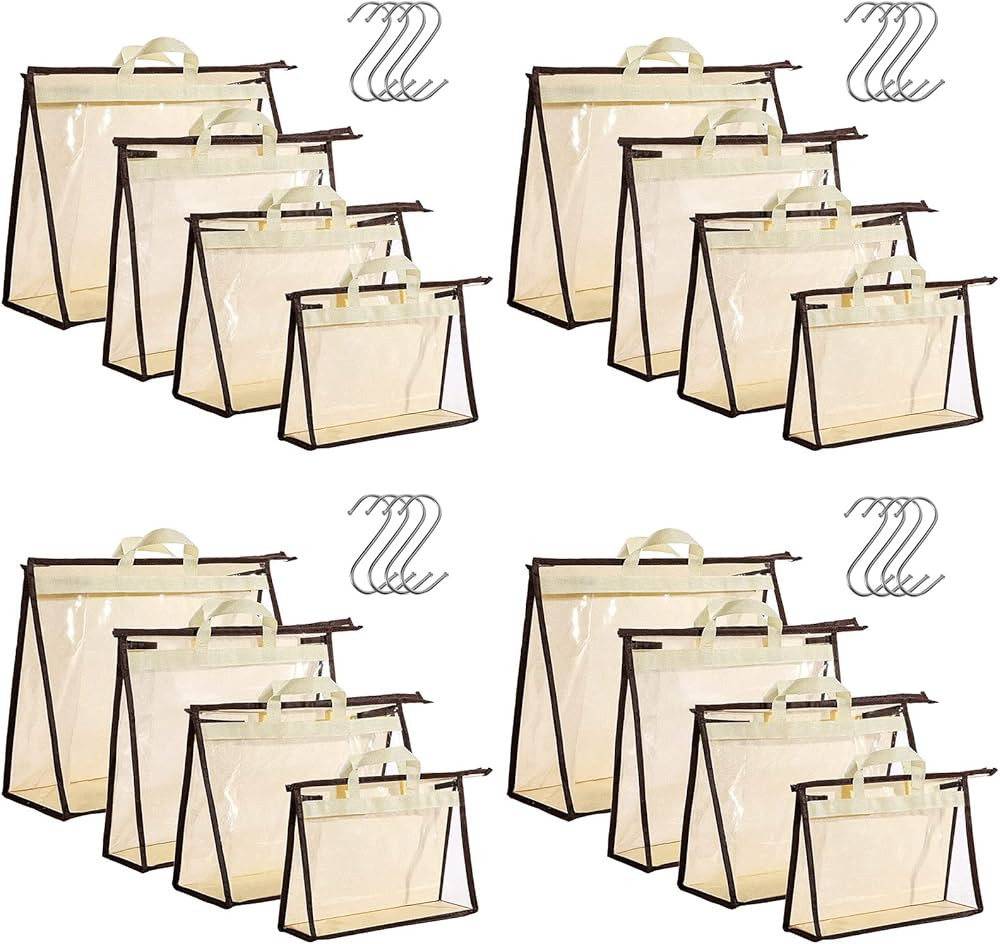 16 Pack Clear Handbag Storage Organizer and 16 Stainless Steel S-Hooks Anti-dust Purse Storage Ba... | Amazon (US)