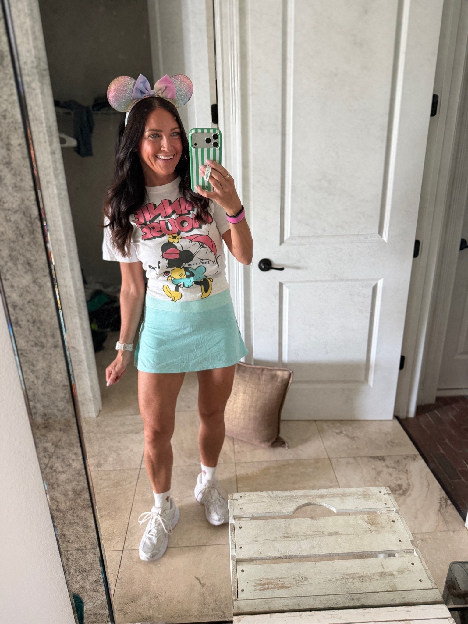 Minnie Mouse tee and an old Lululemon skort! Found a ruffle back option and a cheaper alternative that looks so similar 👀

#LTKPetite #LTKOver40 #LTKTravel