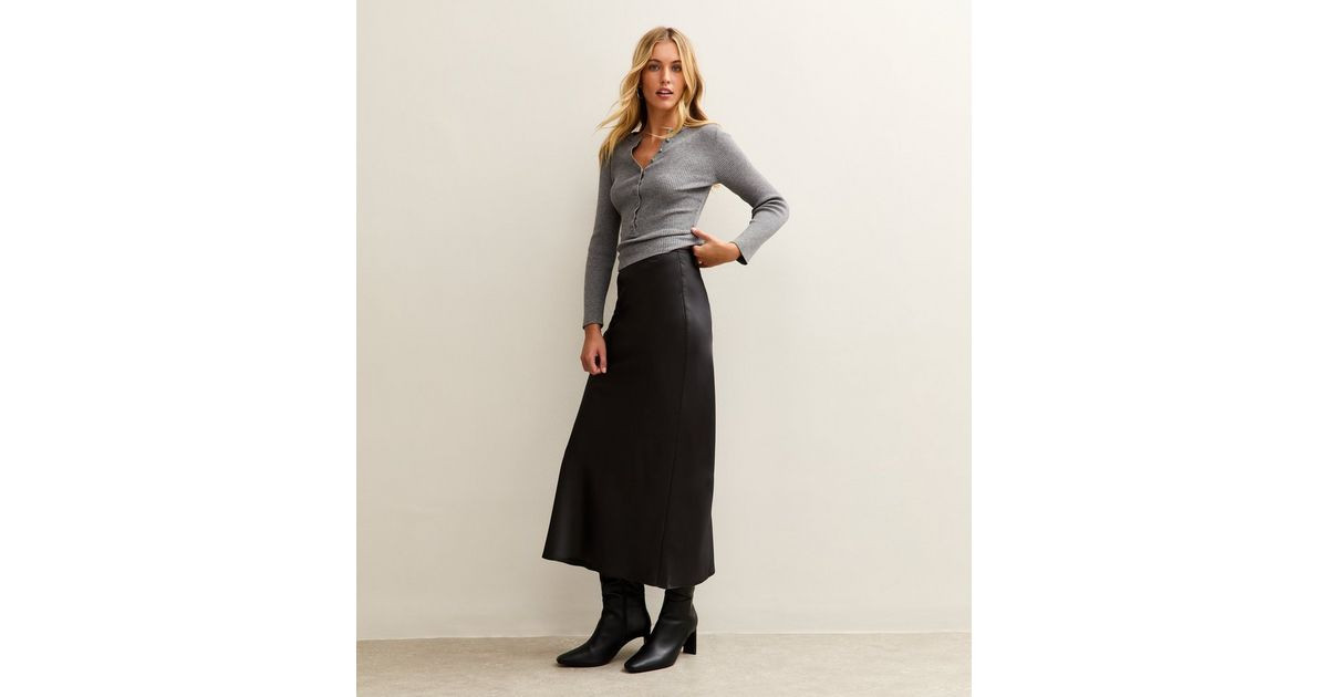 Tall Black Bias Cut Satin Midi Skirt | New Look | New Look (UK)