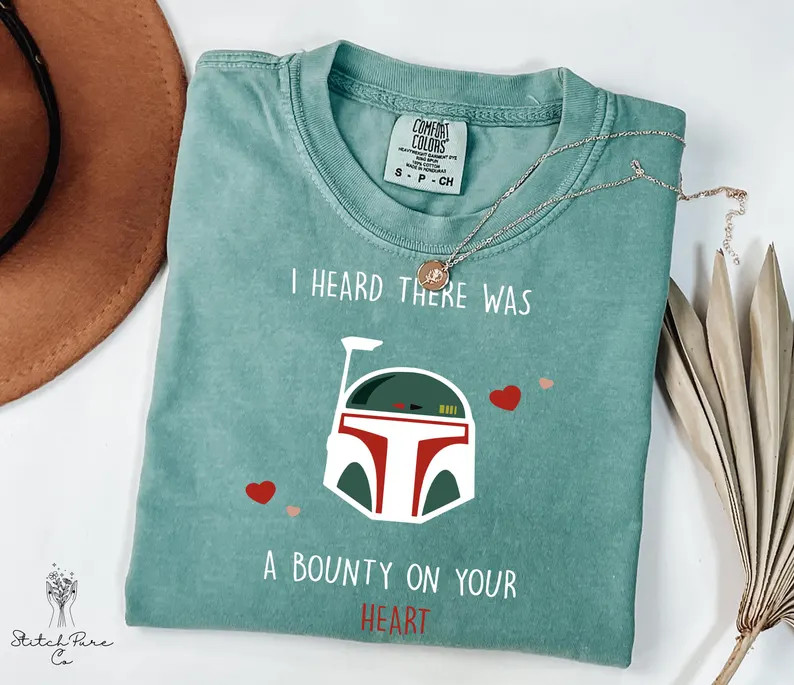 Comfort Colors Boba Fett Valentine Tee, I Heard There Was A Bounty on Your Heart Shirt, Star Wars... | Etsy (US)