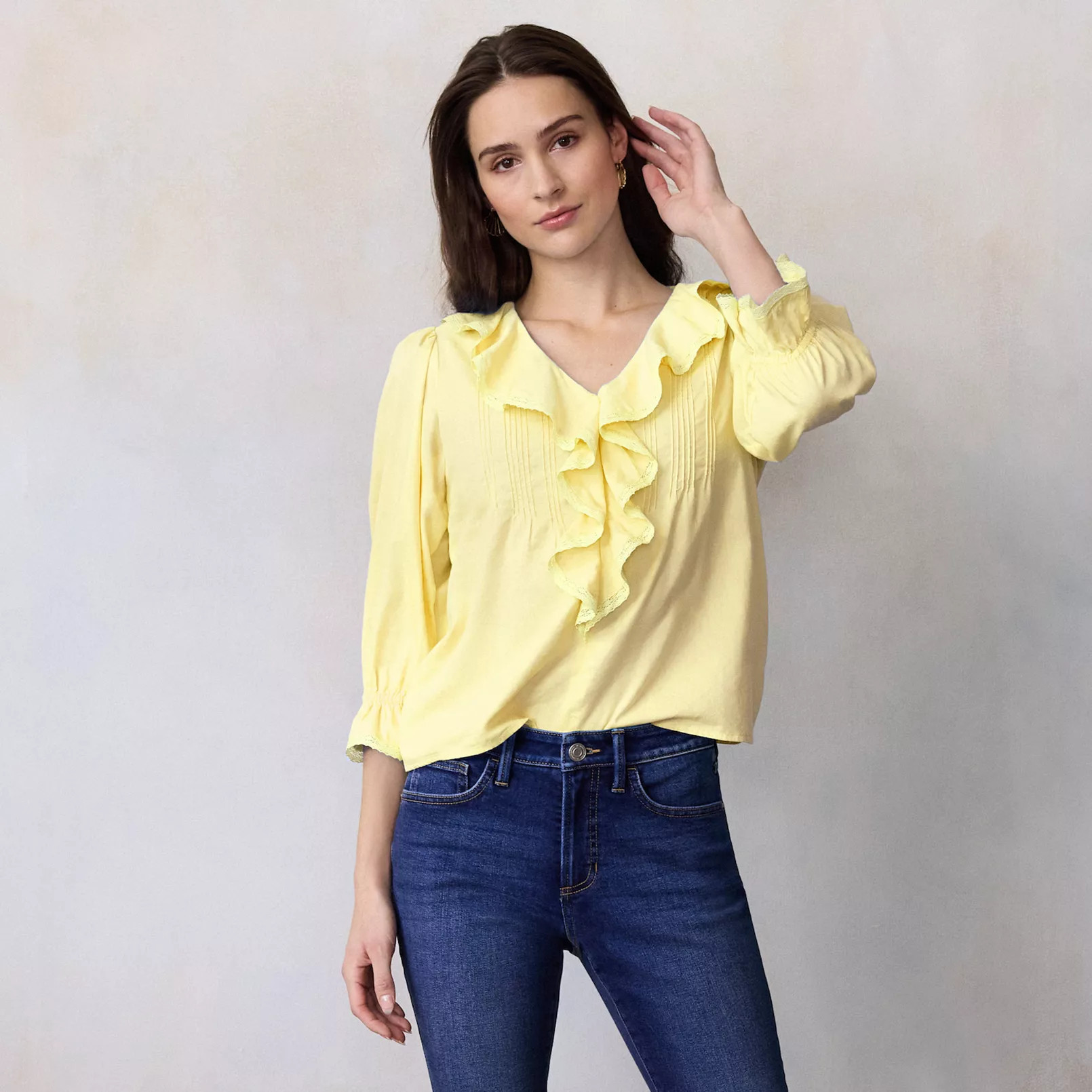 Women's LC Lauren Conrad Ruffle Front Blouse With Tucks | Kohl's