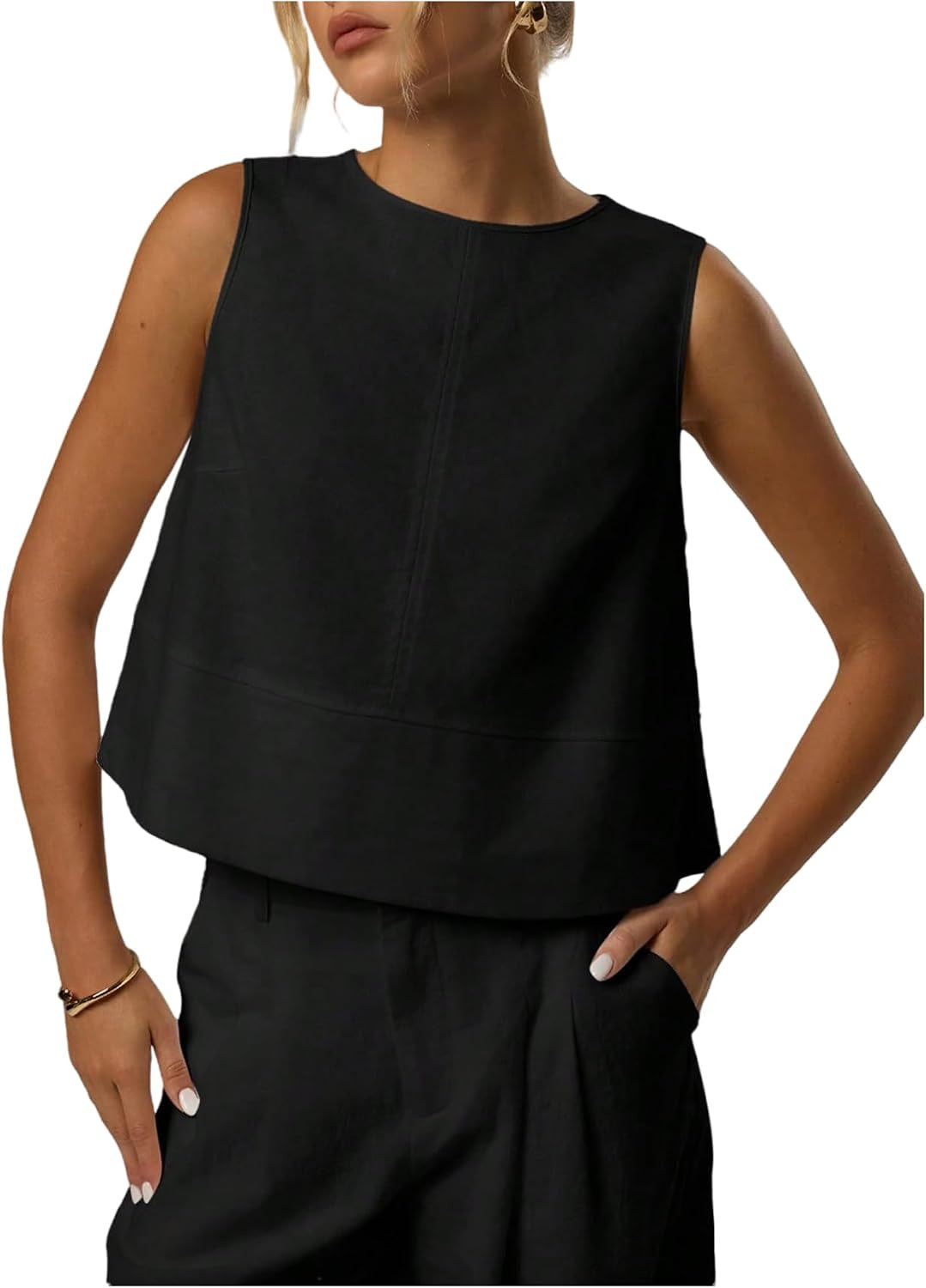 MakeMeChic Women's Dressy Linen Tops Blouse Sleeveless Tank Tops | Amazon (US)