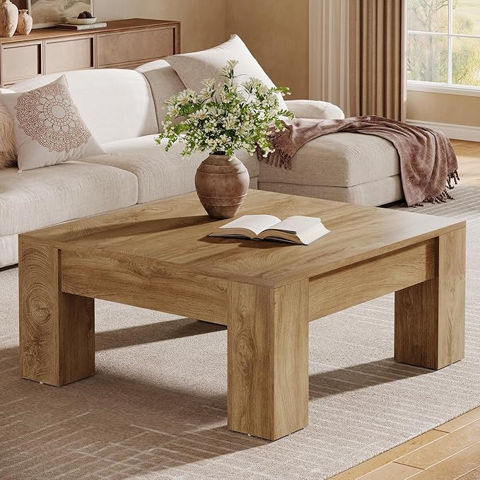 Tribesigns Farmhouse Square Coffee Table, 39-Inch Wooden Coffee Table with Sturdy Legs, Rustic Ac... | Amazon (US)