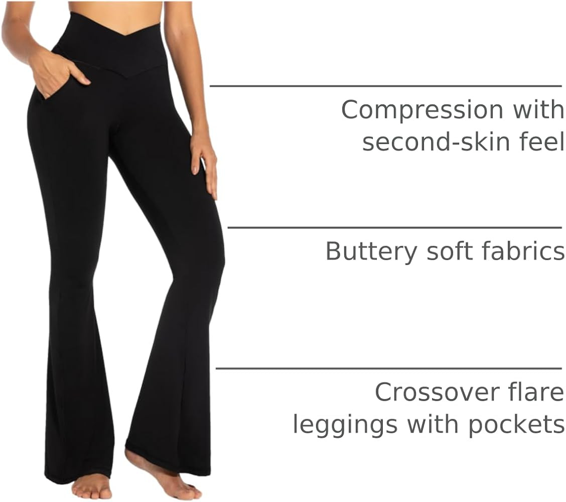 Sunzel Flare Leggings for Women with Pockets, Crossover Yoga Pants with Tummy Control, High Waist... | Amazon (US)