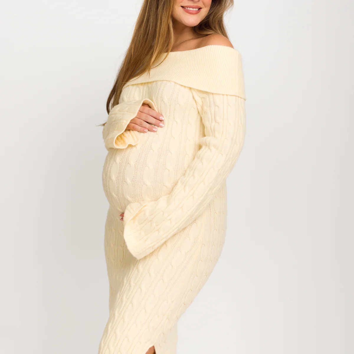 Carley Off Shoulder Cable Maxi Dress in Ivory | Worth Collective