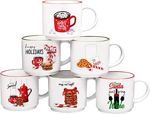 Bruntmor 14 Oz Christmas Coffee Mug Set of 6, 14 Ounce Medium Ceramic Mugcup Set In Christmas Foo... | Amazon (US)