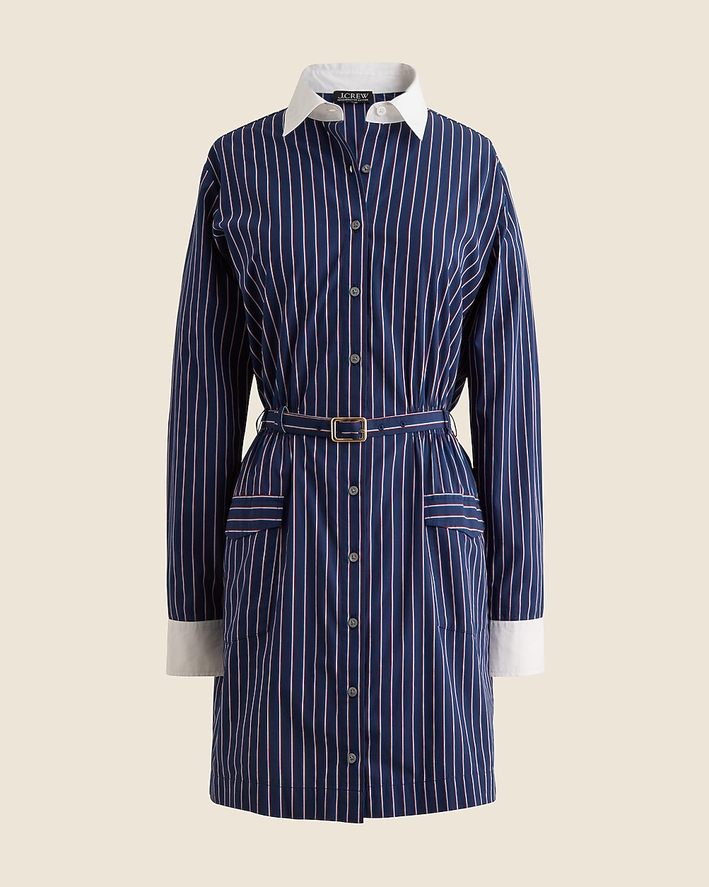 Belted mini shirt-dress in striped cotton poplin | J. Crew US