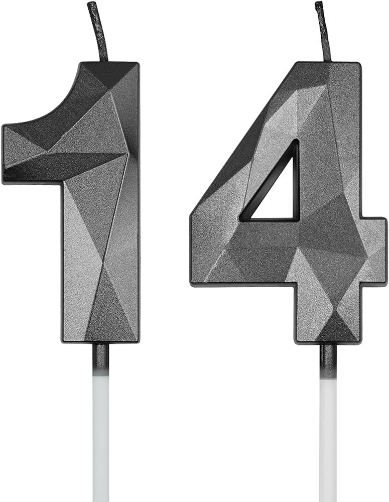 14th & 41st Birthday Candles for Cake, Black Number 14 41 3D Diamond Shaped Candle Birthday Decor... | Amazon (US)