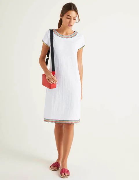 Sena Embroidered Jersey Dress White Women Boden | Boden (US)