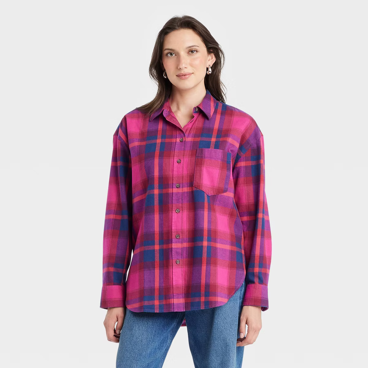 Women's Oversized Flannel Long Sleeve Collared Button-Down Shirt - Universal Thread™ | Target