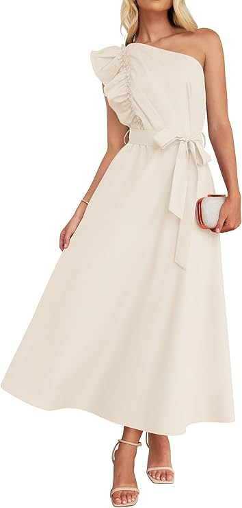ZESICA Women's Summer One Shoulder Ruffle Dress 2024 Sleeveless Empire Waist Boho Flowy Maxi Dres... | Amazon (US)