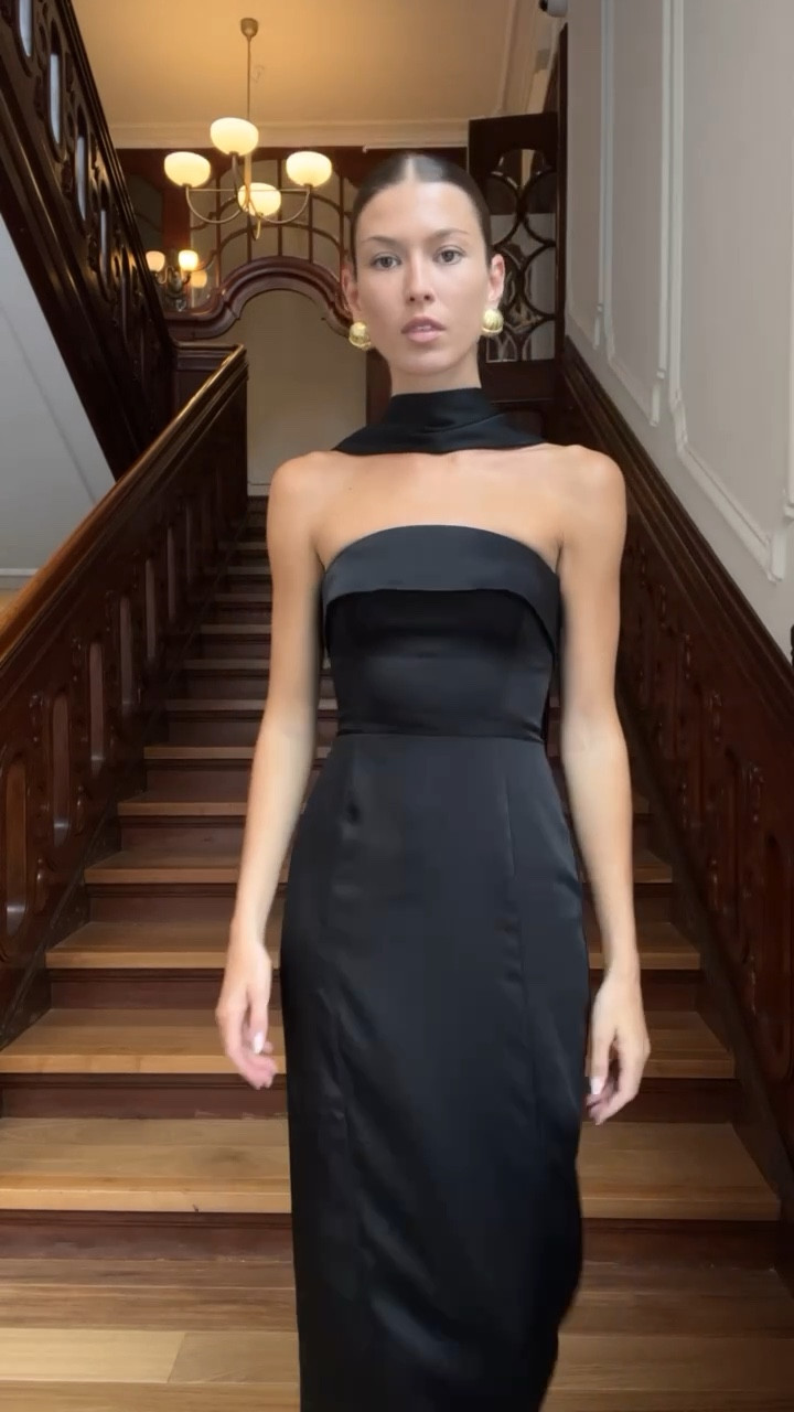 All black dress, Reformation, neck tie dress, satin dress, all black outfit, going out outfit, scarf dress, midi dress, evening dress, Christmas party dress, party outfit 

#LTKeurope #LTKstyletip #LTKSeasonal