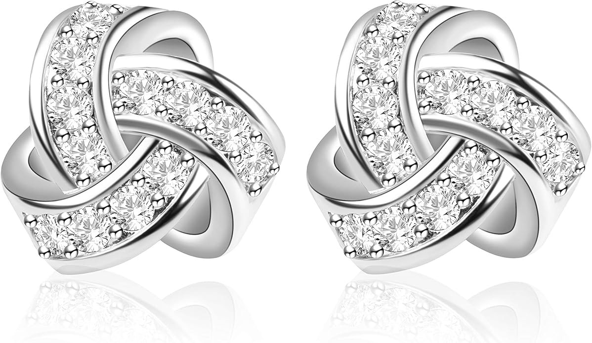 S925 Sterling Silver Stud Earrings gold plated CZ Earrings Love Knot Post Cubic Zirconia Earrings... | Amazon (US)