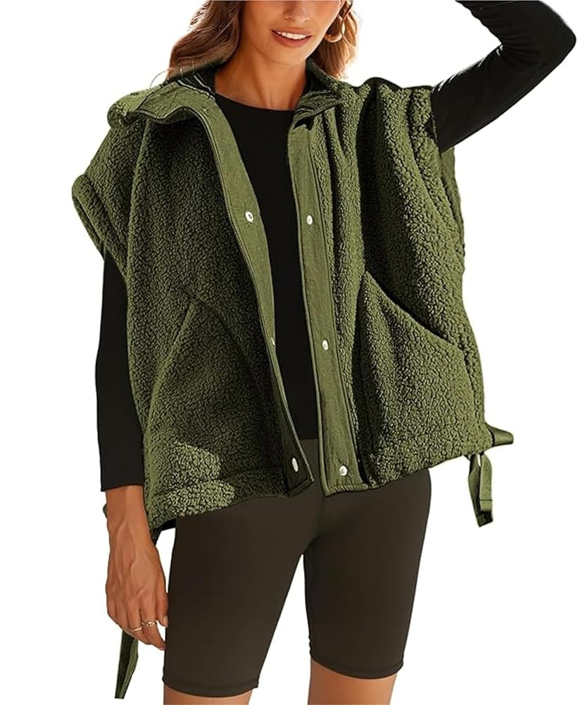 OPCAKM Women's Fuzzy Fleece Vest Oversized Sleeveless Sherpa Jacket Warm Button Down Gilet Outerw... | Amazon (US)