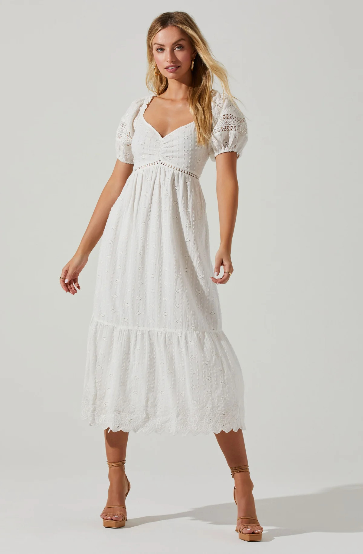 Itzel Eyelet Puff Sleeve Midi Dress | ASTR The Label (US)