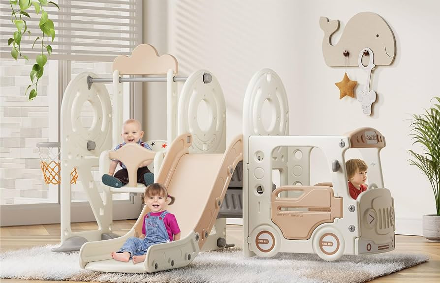 BIERUM 5 in 1 Toddler Slide and Swing Set, Kid Slide for Toddlers Age 1-3, Bus Themed Baby Slide ... | Amazon (US)