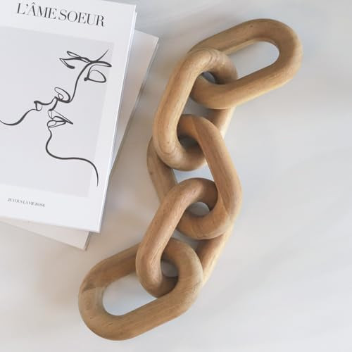 Natural Wood Chain Link Decor – 21" Light-Medium Decorative Object for Coffee Table, TV Stand &... | Amazon (US)