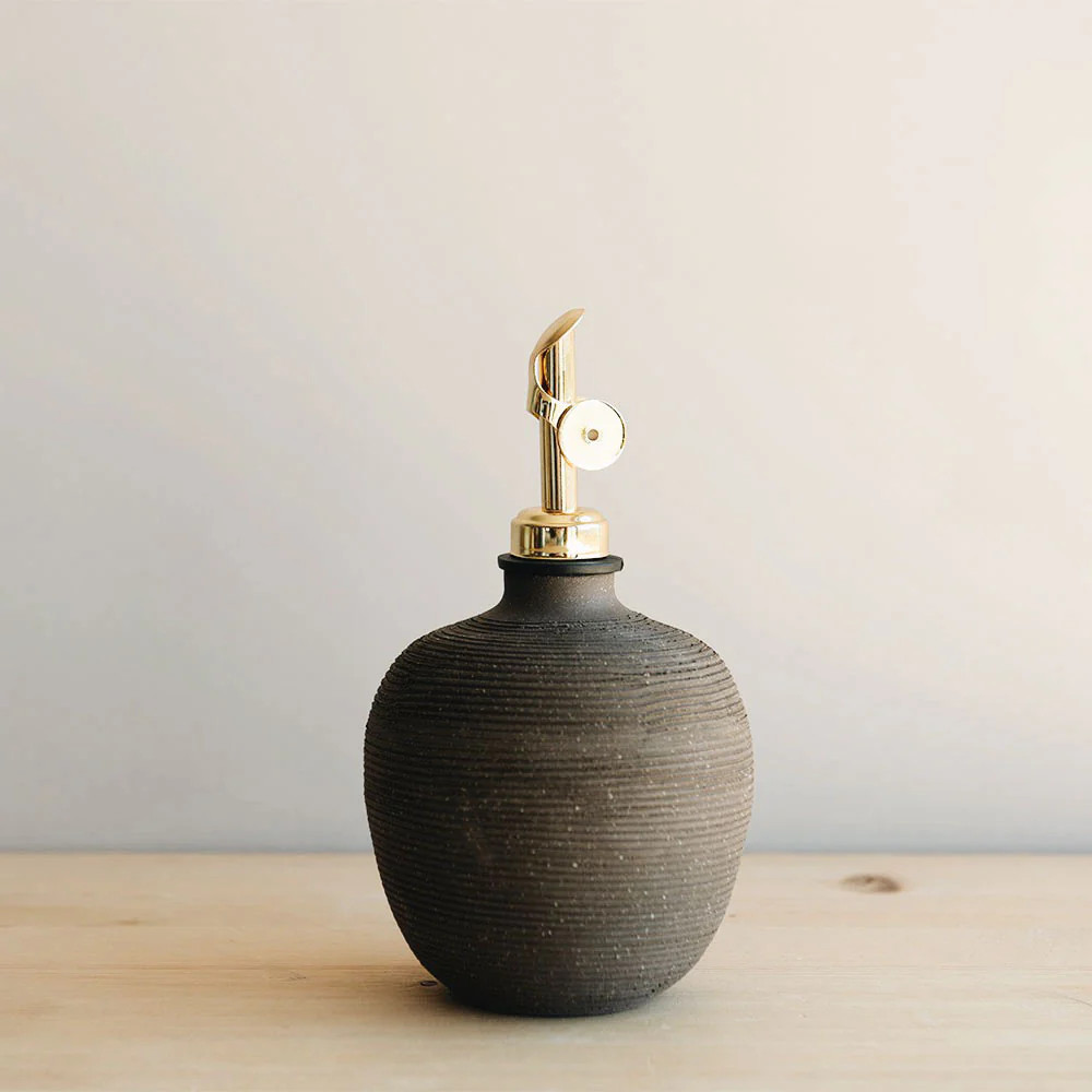 Brown Ribbed Ceramic Oil Bottle | Roan Iris